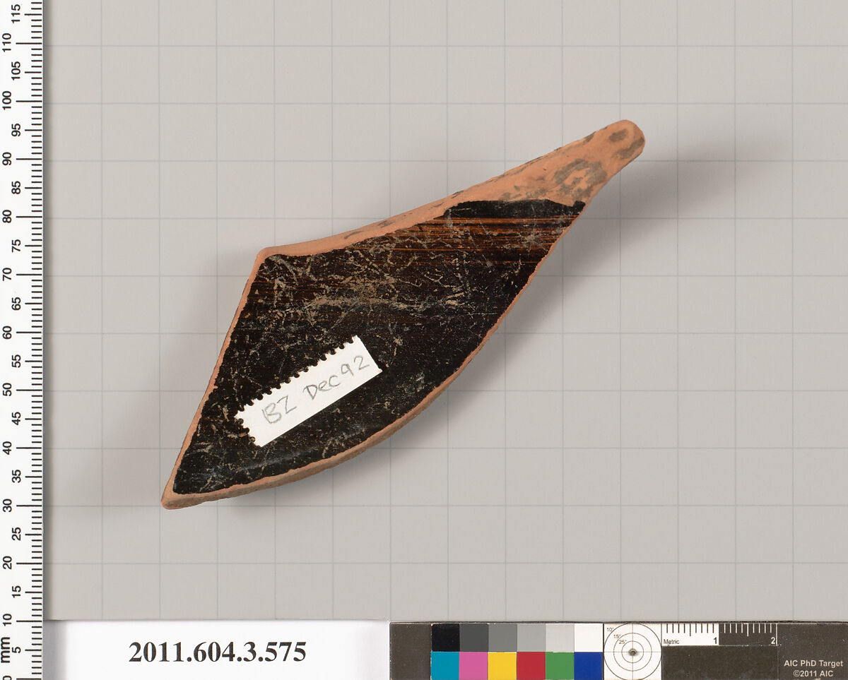 Terracotta fragment of a column-krater (bowl for mixing wine and water), Terracotta, Greek, Attic