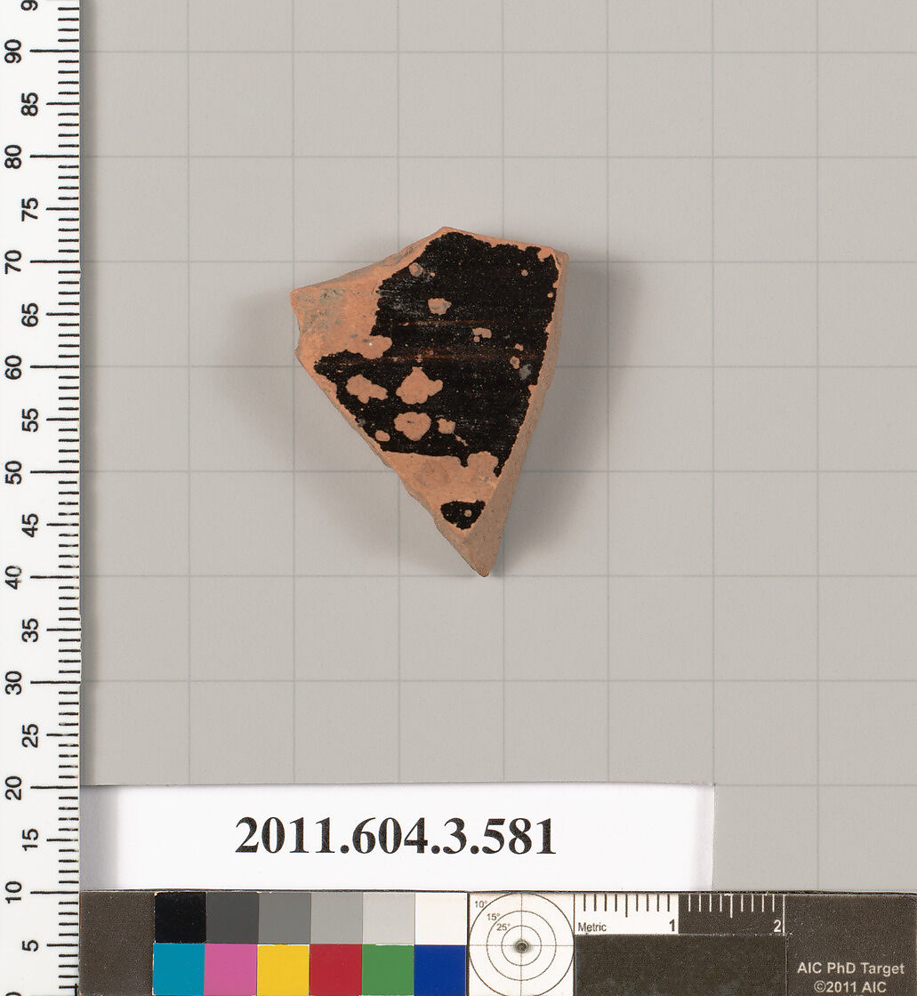 Terracotta fragment of a column-krater (bowl for mixing wine and water), Terracotta, Greek, Attic