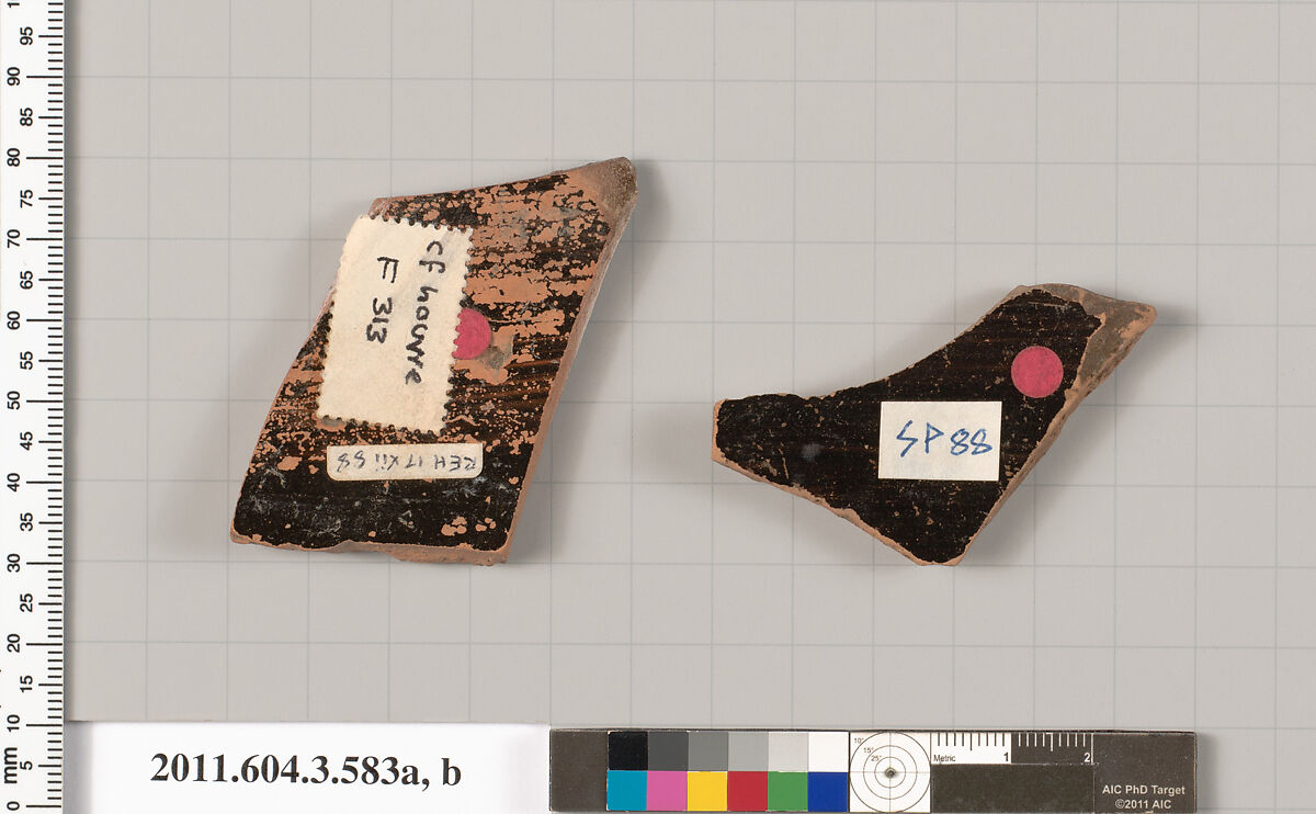 Terracotta fragments of column-kraters (bowls for mixing wine and water), Terracotta, Greek, Attic