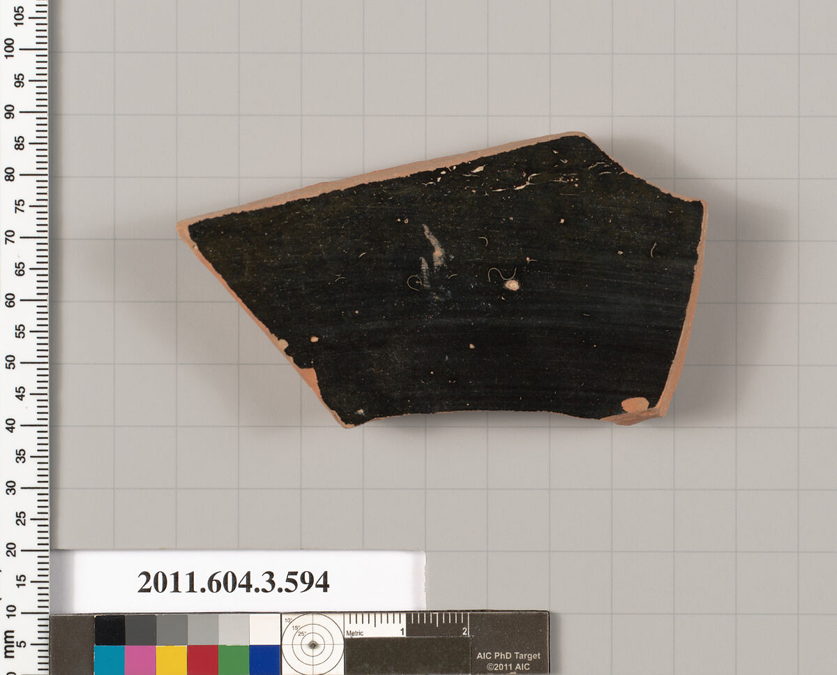 Terracotta fragment of a column-krater (bowl for mixing wine and water) or calyx-krater (bowl for mixing wine and water), Terracotta, Greek, Attic