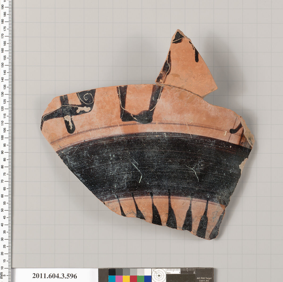 Terracotta fragment of a column-krater (bowl for mixing wine and water), Terracotta, Greek, Attic 