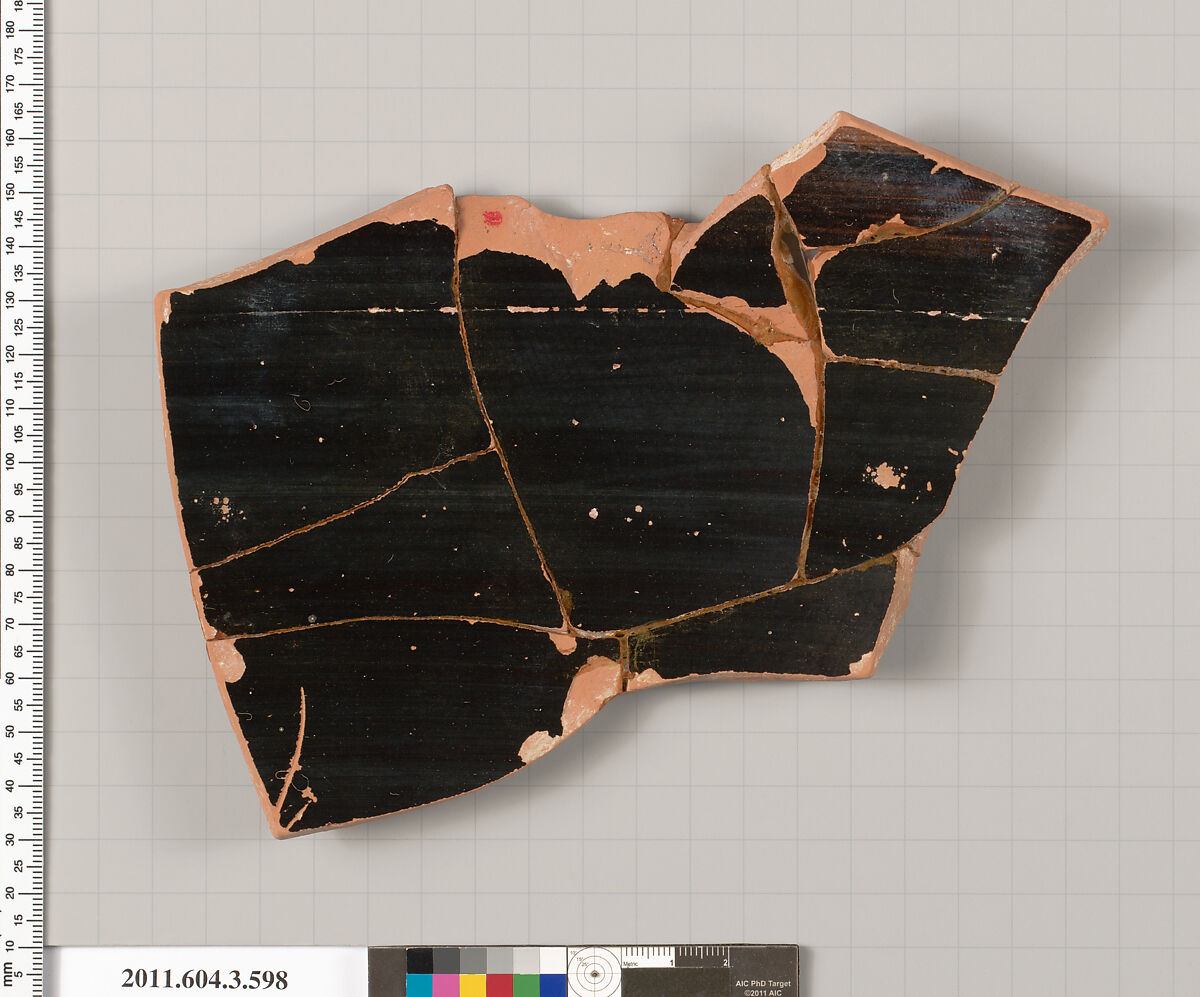 Terracotta fragment of a column-krater (bowl for mixing wine and water), Terracotta, Greek, Attic