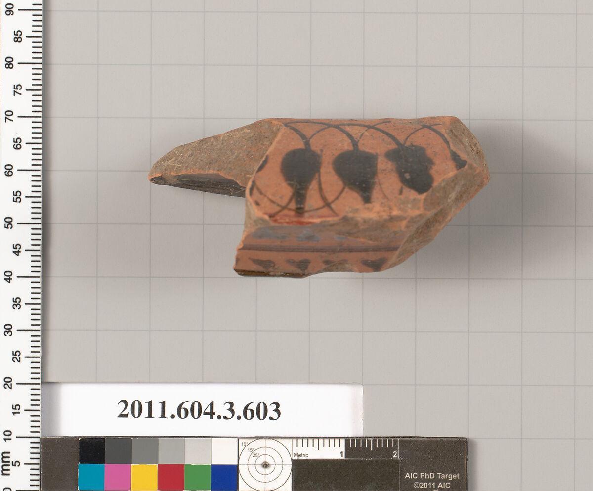 Terracotta fragment of a column-krater (bowl for mixing wine and water), Terracotta, Greek, Attic 