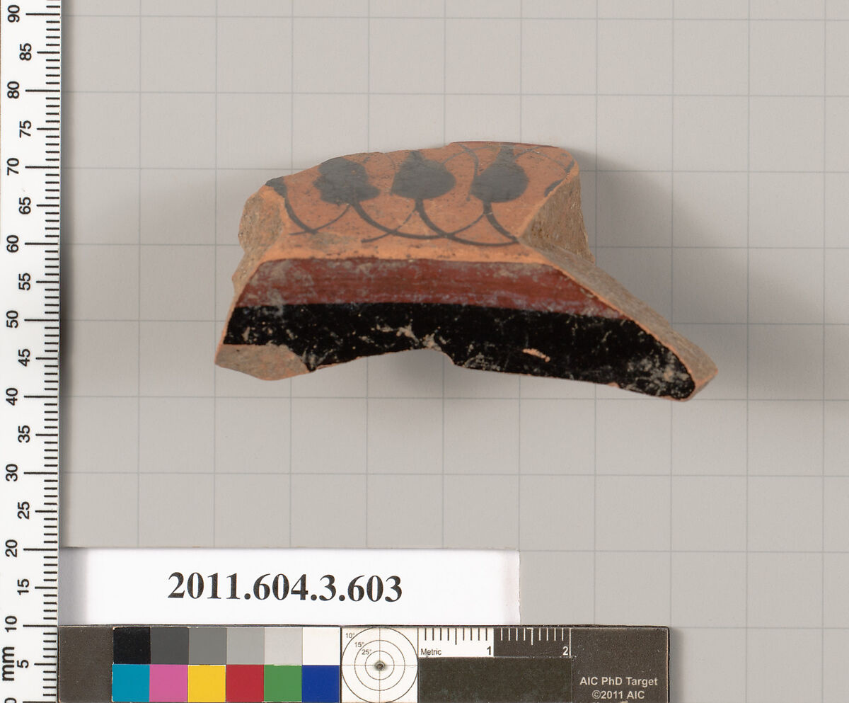 Terracotta fragment of a column-krater (bowl for mixing wine and water), Terracotta, Greek, Attic