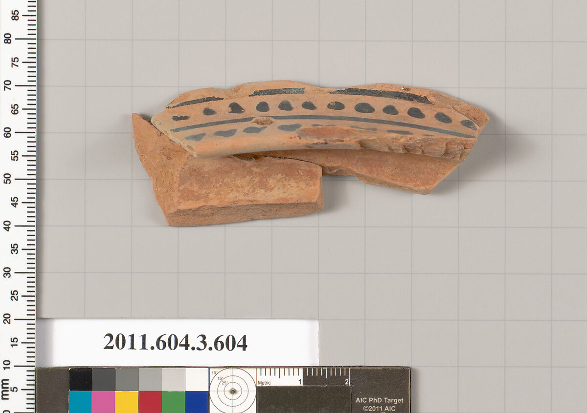 Terracotta fragment of a column-krater (bowl for mixing wine and water), Terracotta, Greek, Attic