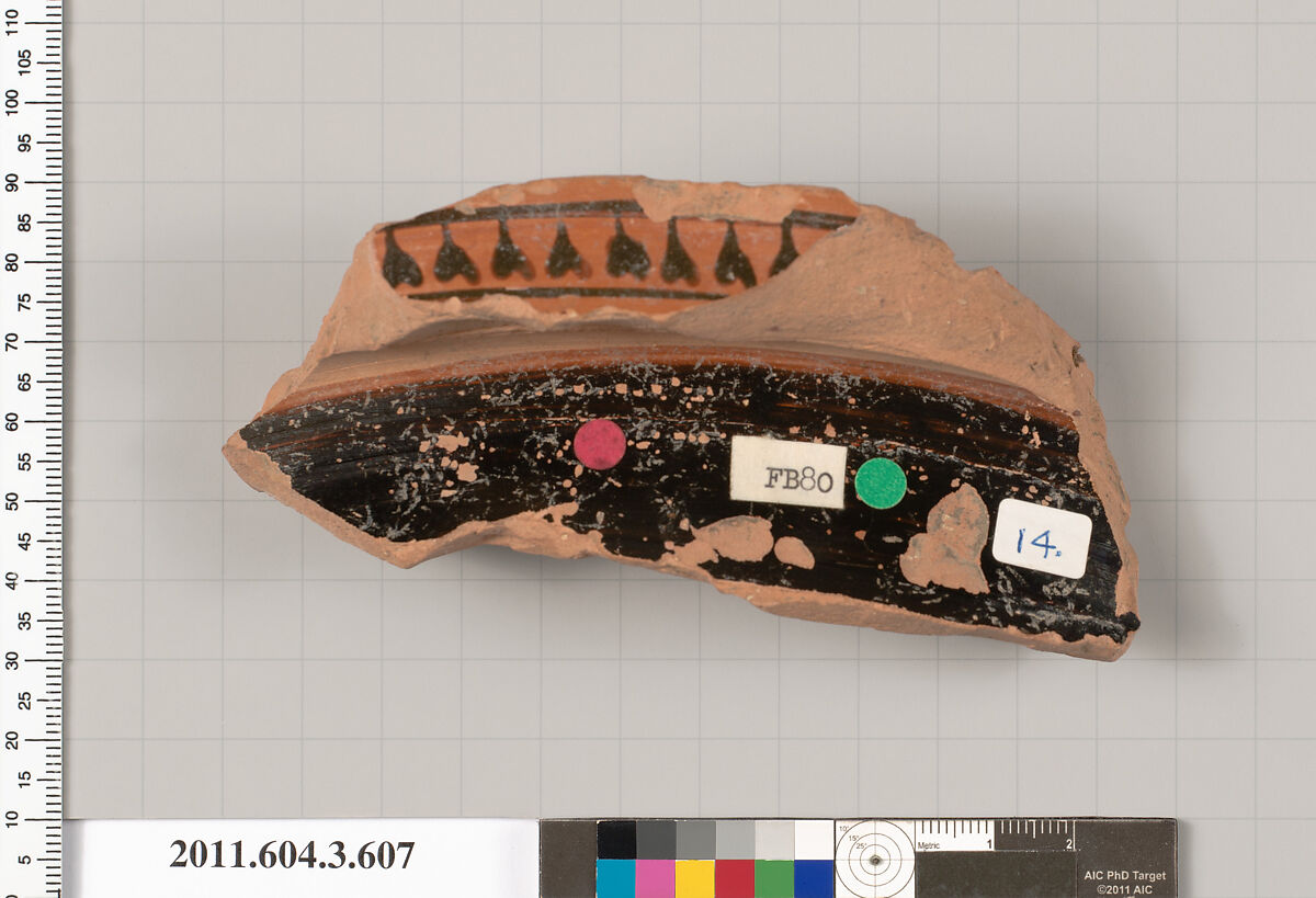 Terracotta fragment of a column-krater (bowl for mixing wine and water), Terracotta, Greek, Attic