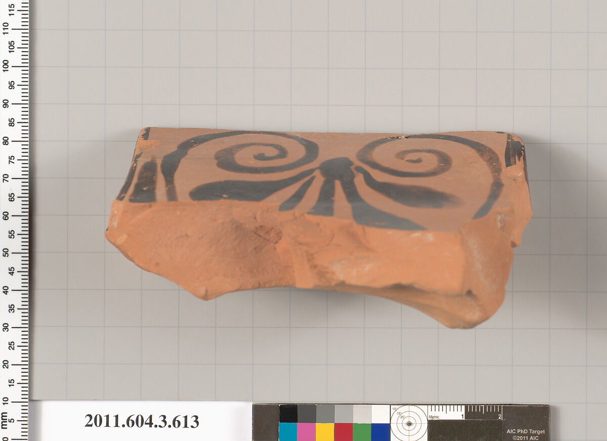 Terracotta fragment of a column-krater (bowl for mixing wine and water), Terracotta, Greek, Attic