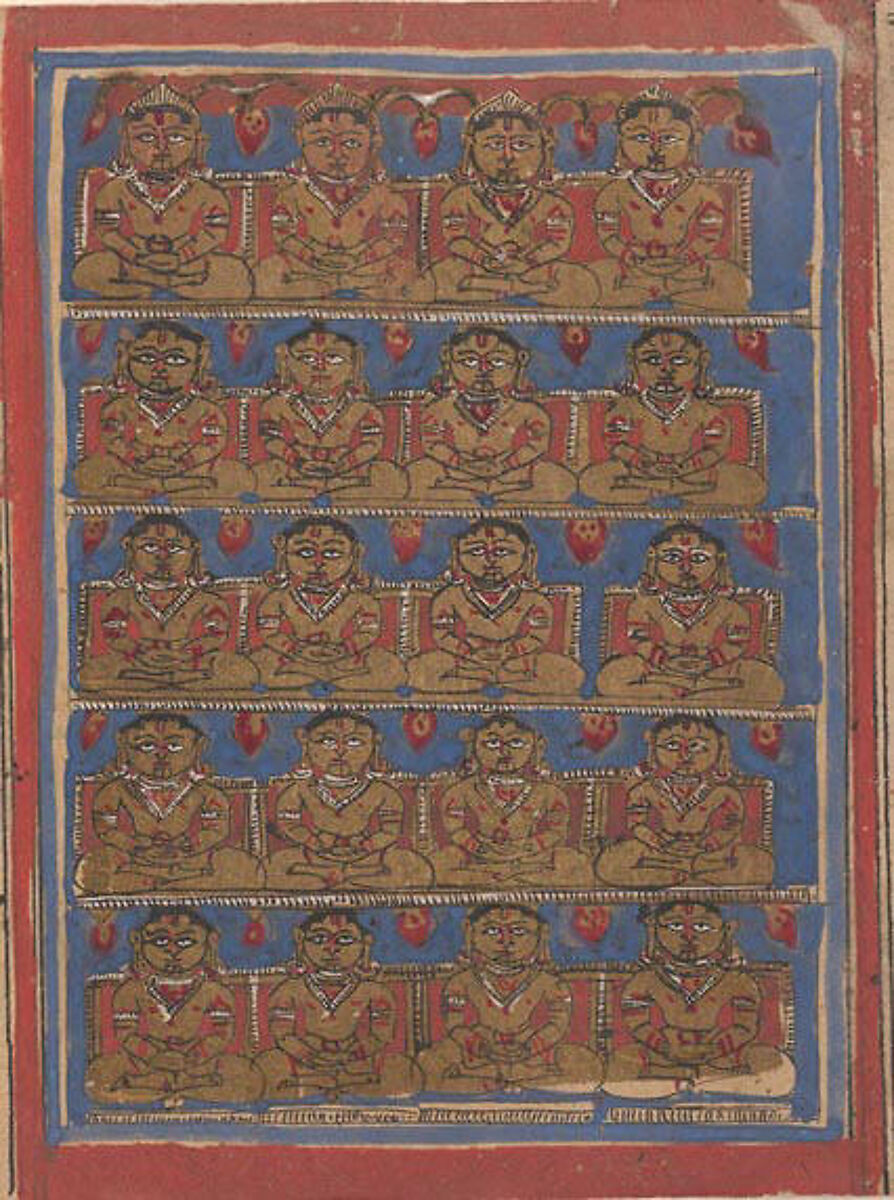 Twenty Tirthankaras: Folio from a Kalpasutra Manuscript, Ink, opaque watercolor, and gold on paper, India (Gujarat) 
