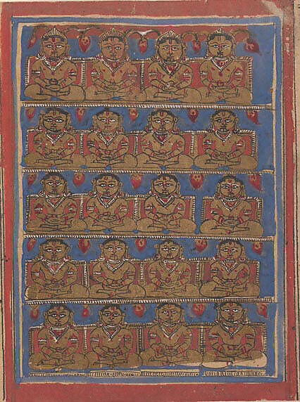 Twenty Tirthankaras: Folio from a Kalpasutra Manuscript, Ink, opaque watercolor, and gold on paper, India (Gujarat) 