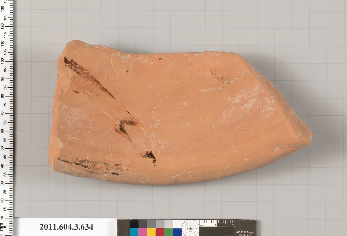 Terracotta fragment of a column-krater (bowl for mixing wine and water), Terracotta, Greek, Attic