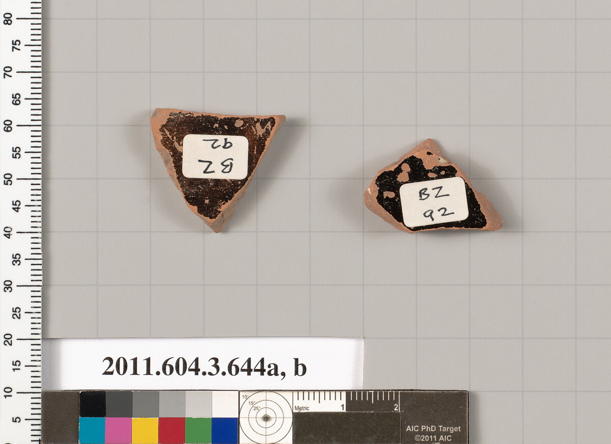 Terracotta fragments of column-kraters (bowls for mixing wine and water)?, Terracotta, Greek, Attic