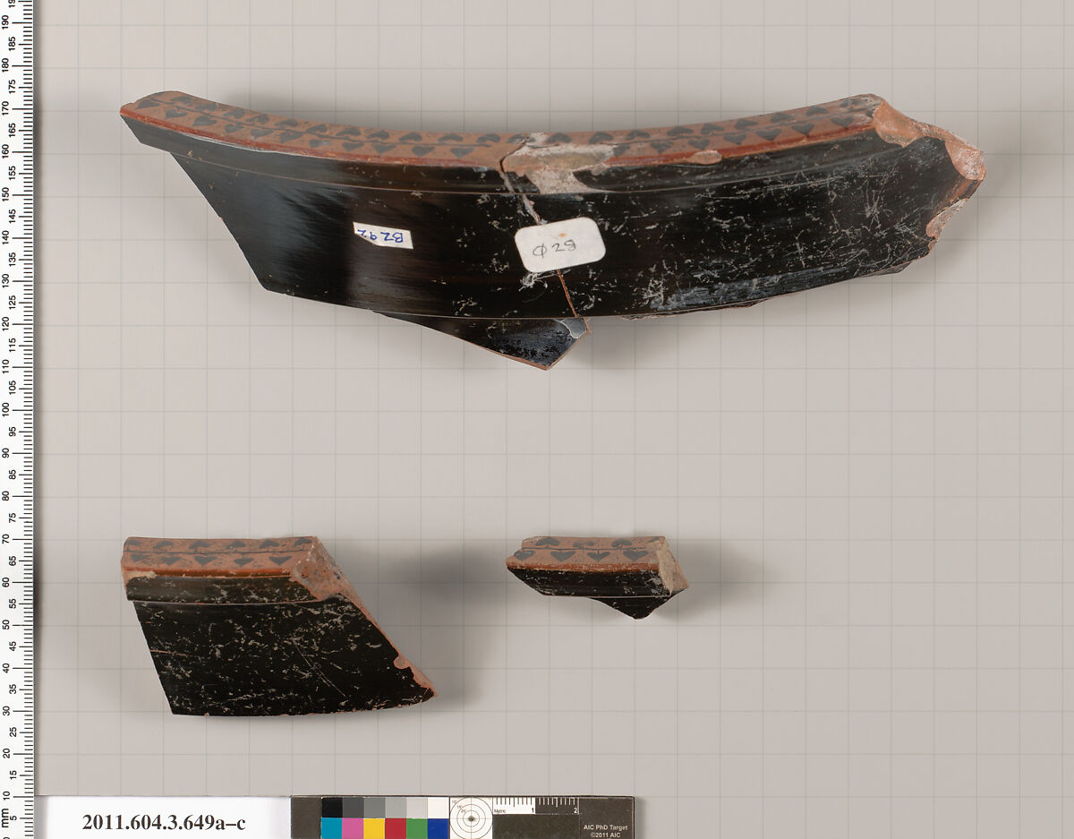 Terracotta fragments of a volute-krater (bowl for mixing wine and water), Terracotta, Greek, Attic
