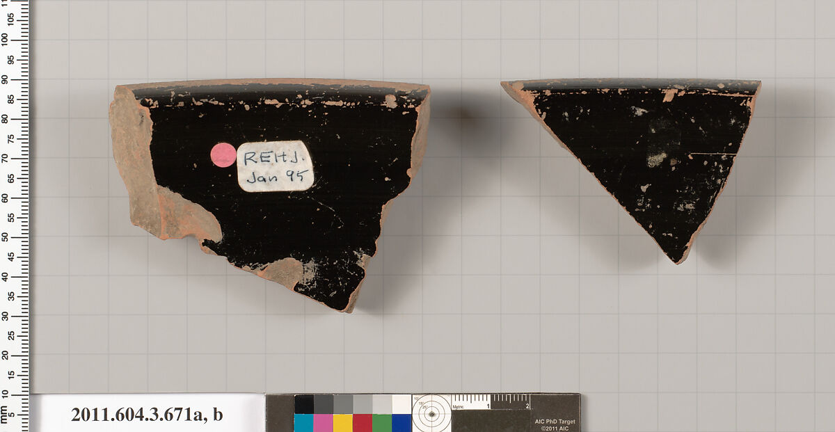 Terracotta fragments of a calyx-krater (bowl for mixing wine and water), Terracotta, Greek, Attic
