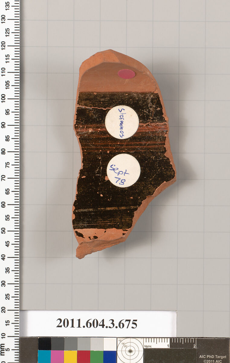 Terracotta fragment of a stamnos (jar), Terracotta, Greek, Attic