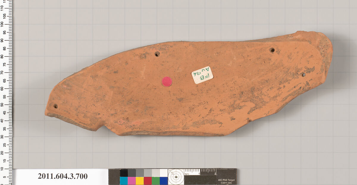 Terracotta fragment of a hydria (water jar), Terracotta, Greek, Attic