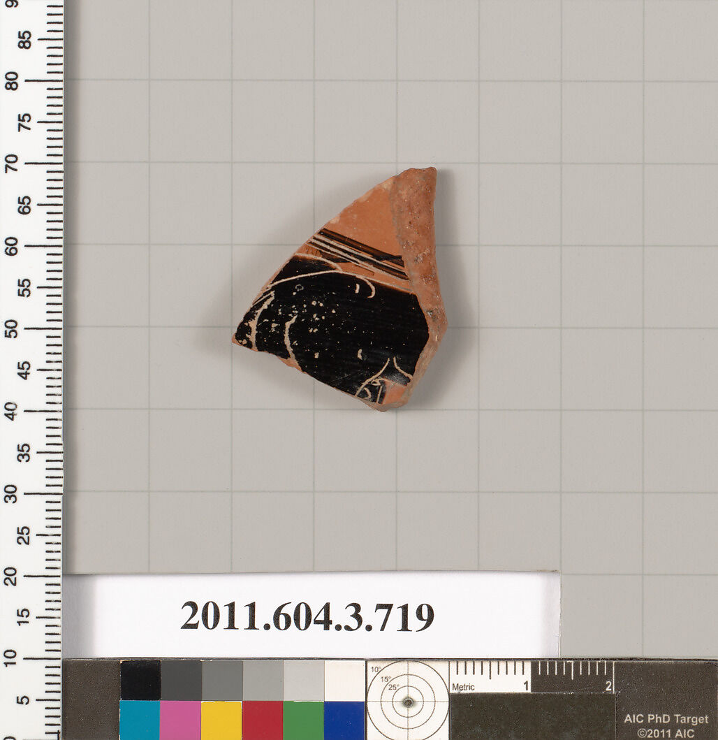 Terracotta fragment of a hydria (water jar), Terracotta, Greek, Attic 