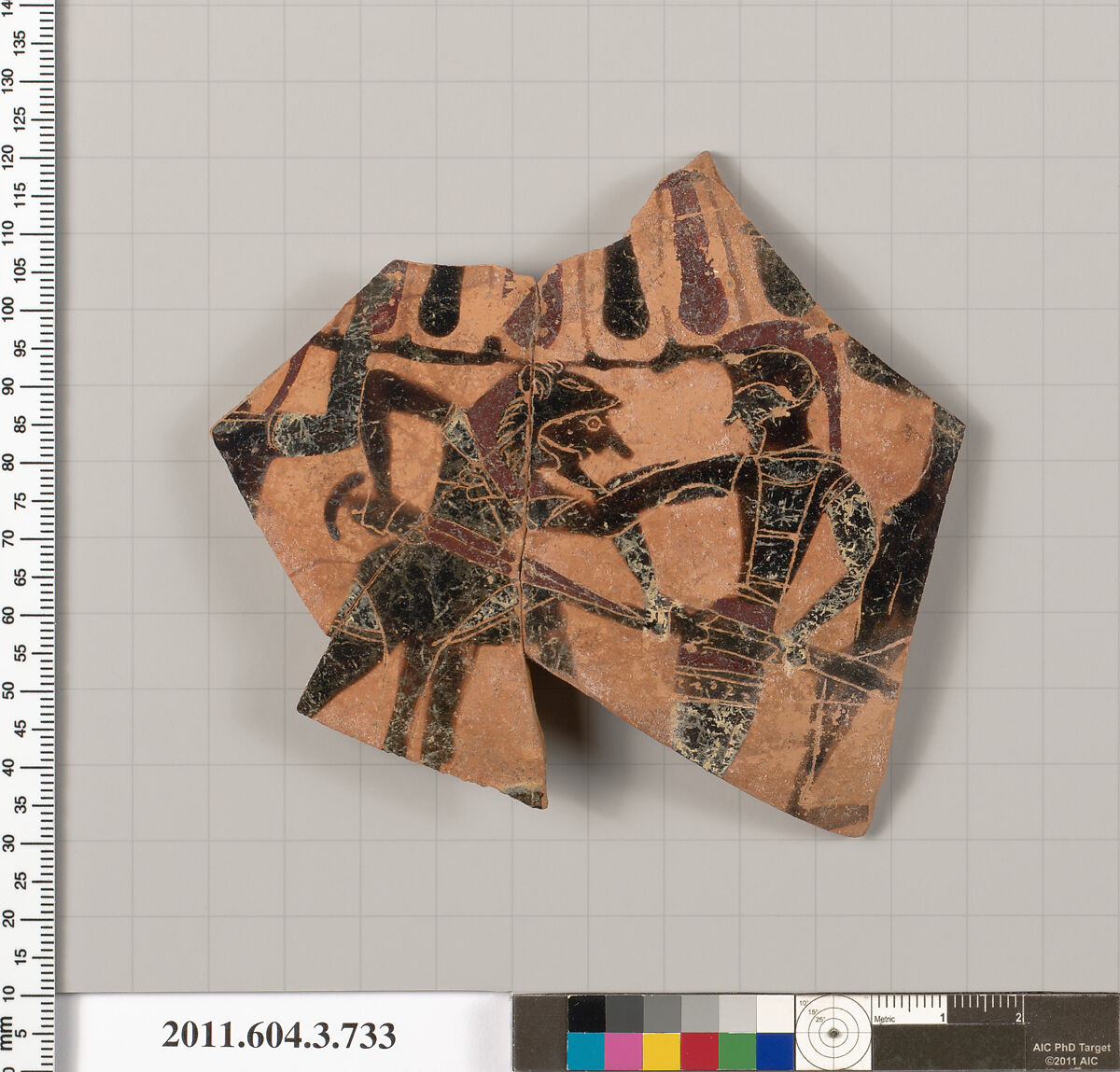 Terracotta fragment of a neck-amphora (jar), Terracotta, Greek, Attic 