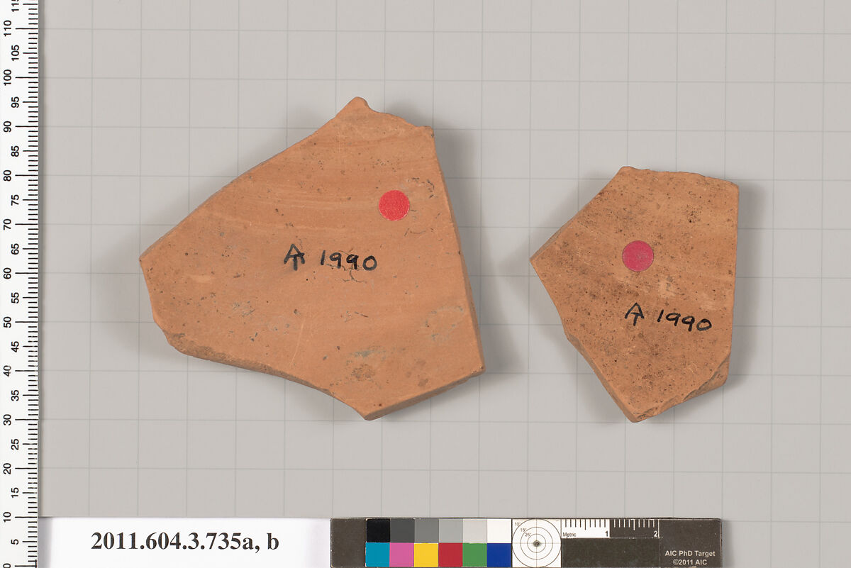 Terracotta fragments of a neck-amphora (jar), Terracotta, Greek, Attic