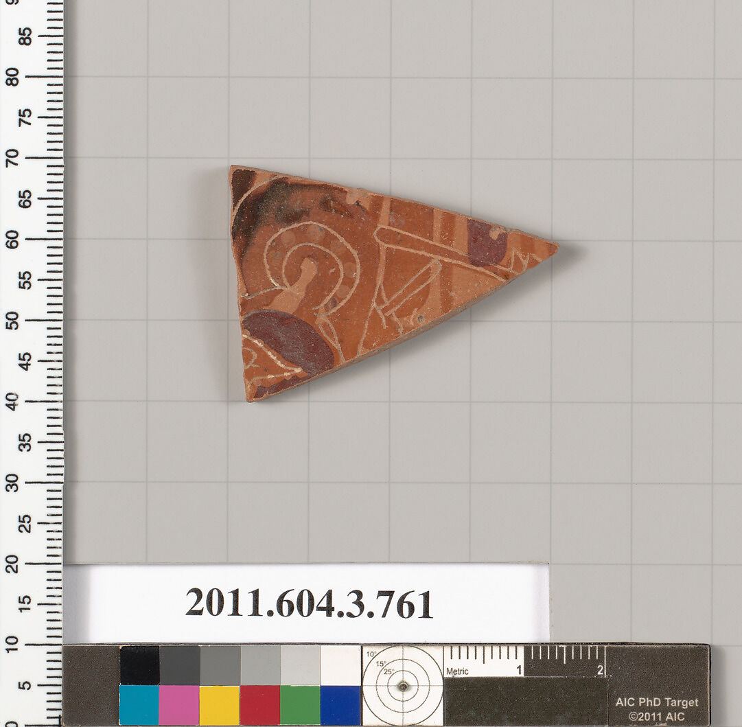 Terracotta fragment of a neck-amphora (jar), Terracotta, Greek, Attic