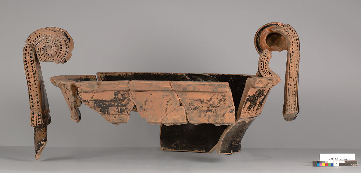 Terracotta fragment of a volute-krater (bowl for mixing wine and water), Terracotta, Greek, Attic
