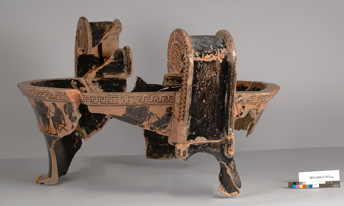 Terracotta fragment of a volute-krater (bowl for mixing wine and water), Terracotta, Greek, Attic
