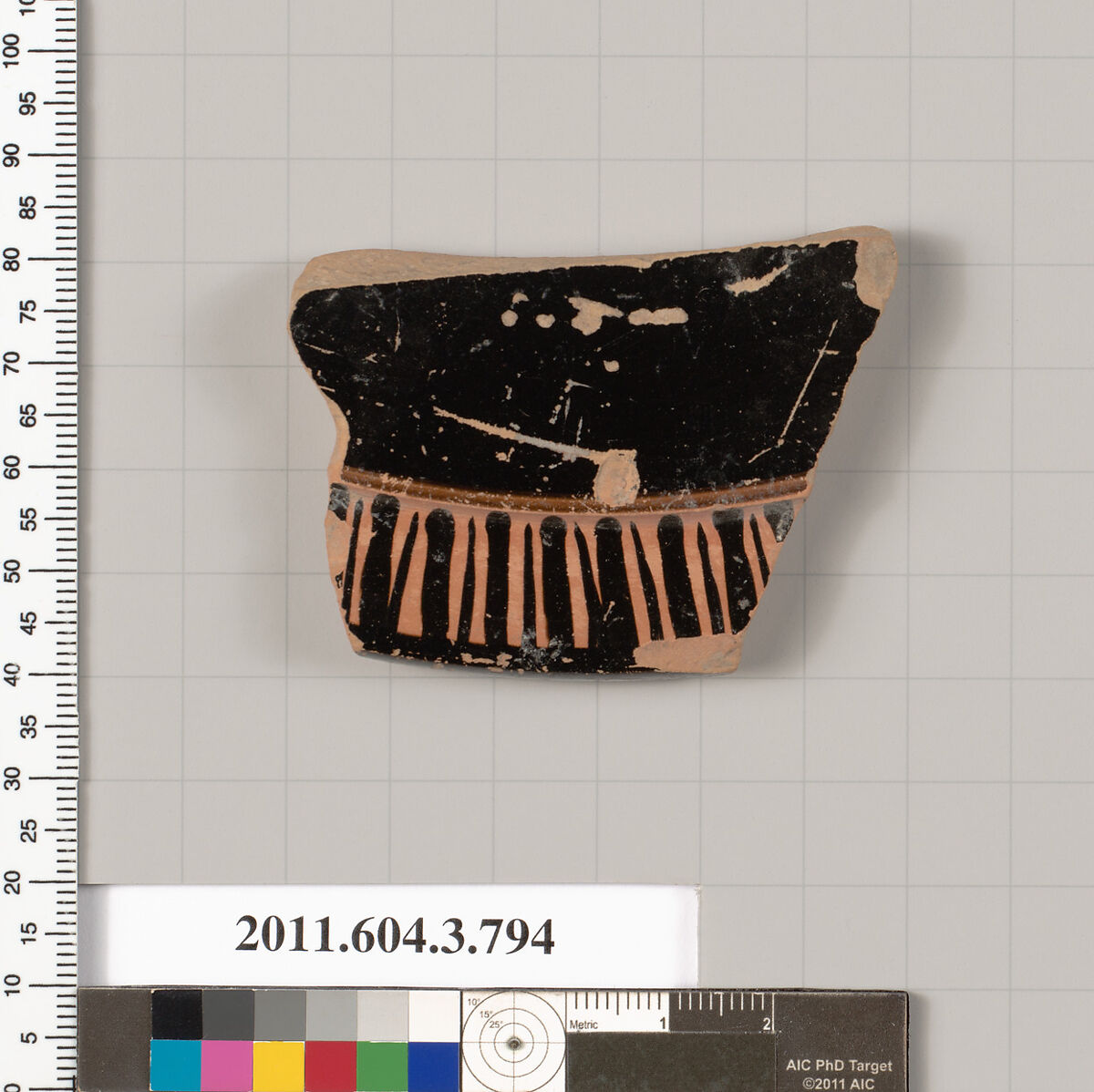 Terracotta fragment of a lid, Terracotta, Greek, Attic 