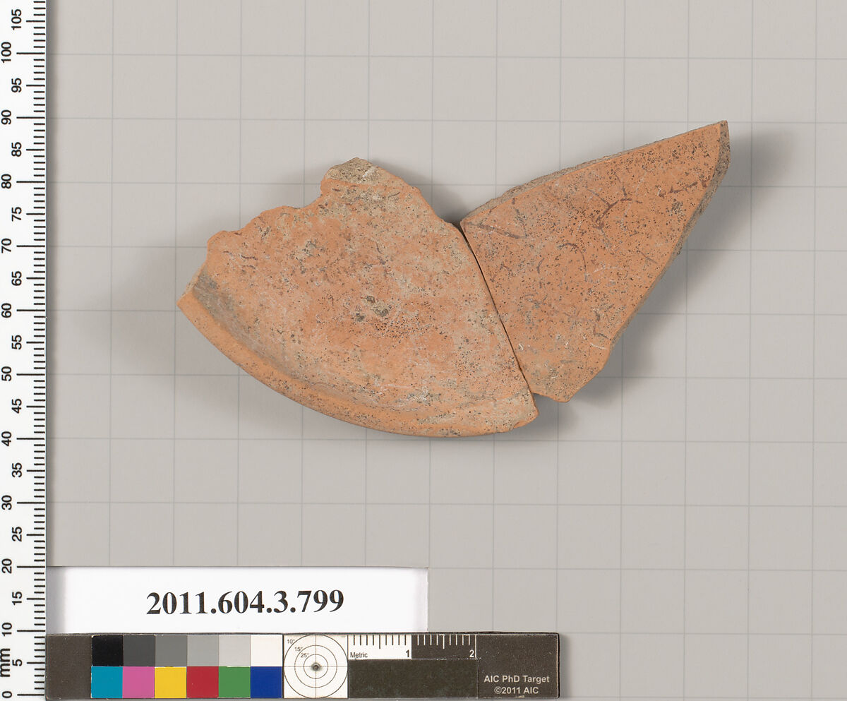 Terracotta fragment of a lid, Terracotta, Greek, Attic