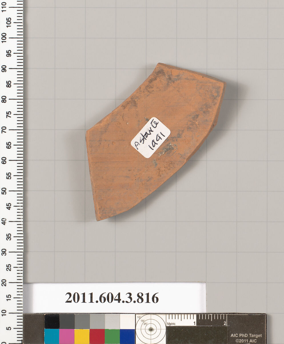 Terracotta fragment of a lekythos (oil flask), Terracotta, Greek, Attic