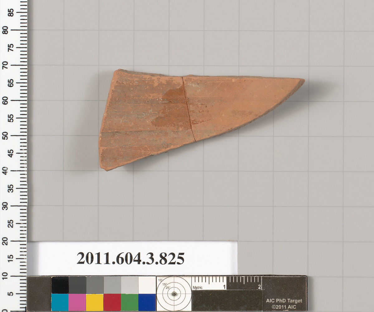 Terracotta fragment of a lekythos (oil flask), Terracotta, Greek, Attic