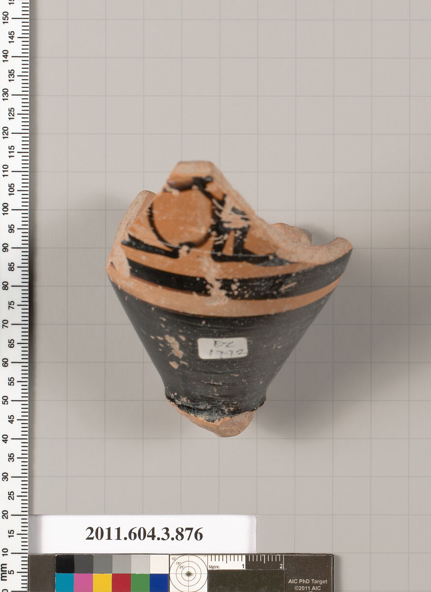 Terracotta fragment of a lekythos (oil flask), Terracotta, Greek, Attic 