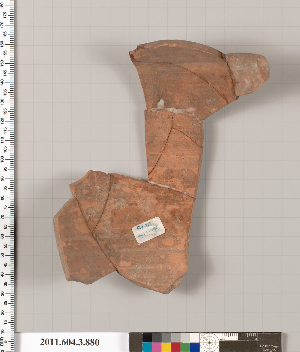 Terracotta fragment of a lekythos (oil flask), Terracotta, Greek, Attic