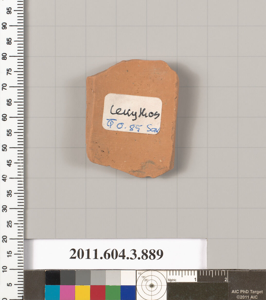 Terracotta fragment of a lekythos (oil flask), Terracotta, Greek, Attic
