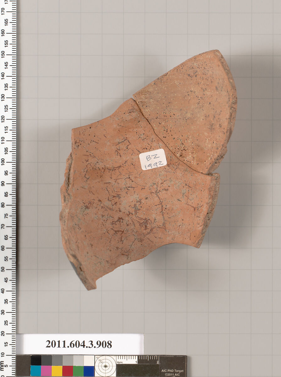 Terracotta fragment of a lekythos (oil flask), Terracotta, Greek, Attic