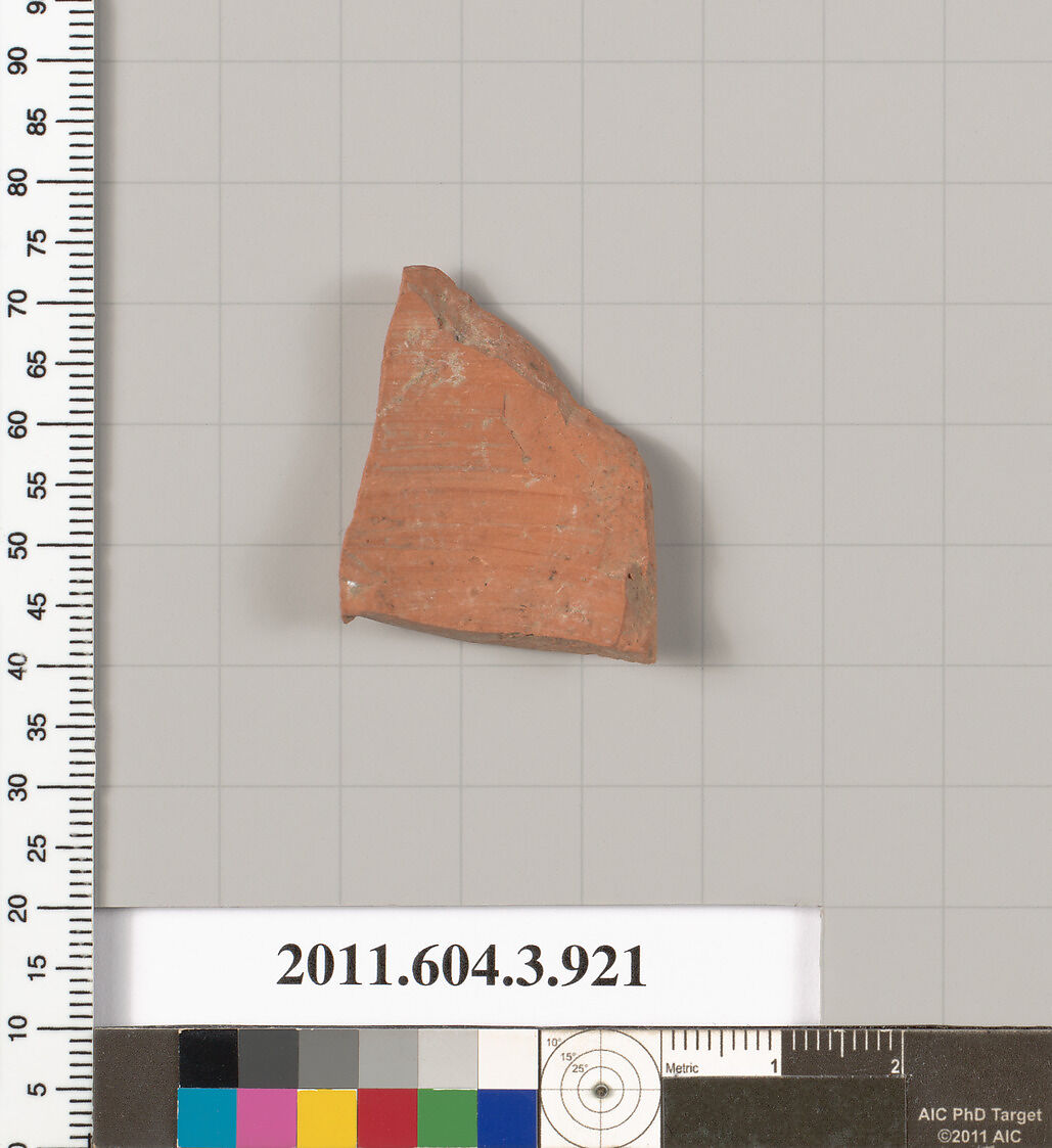 Terracotta fragment of a lekythos (oil flask), Terracotta, Greek, Attic