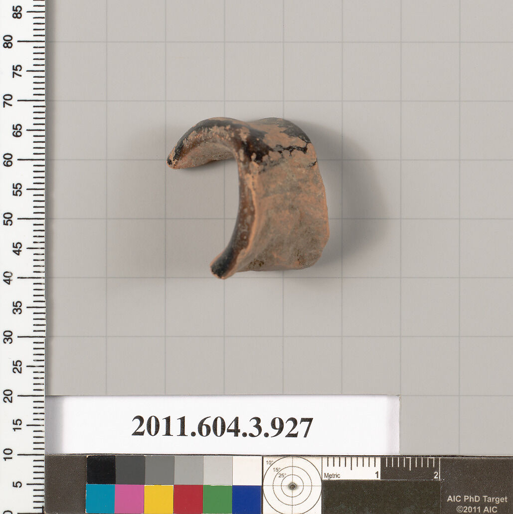 Terracotta fragment of a lekythos (oil flask), Terracotta, Greek, Attic 