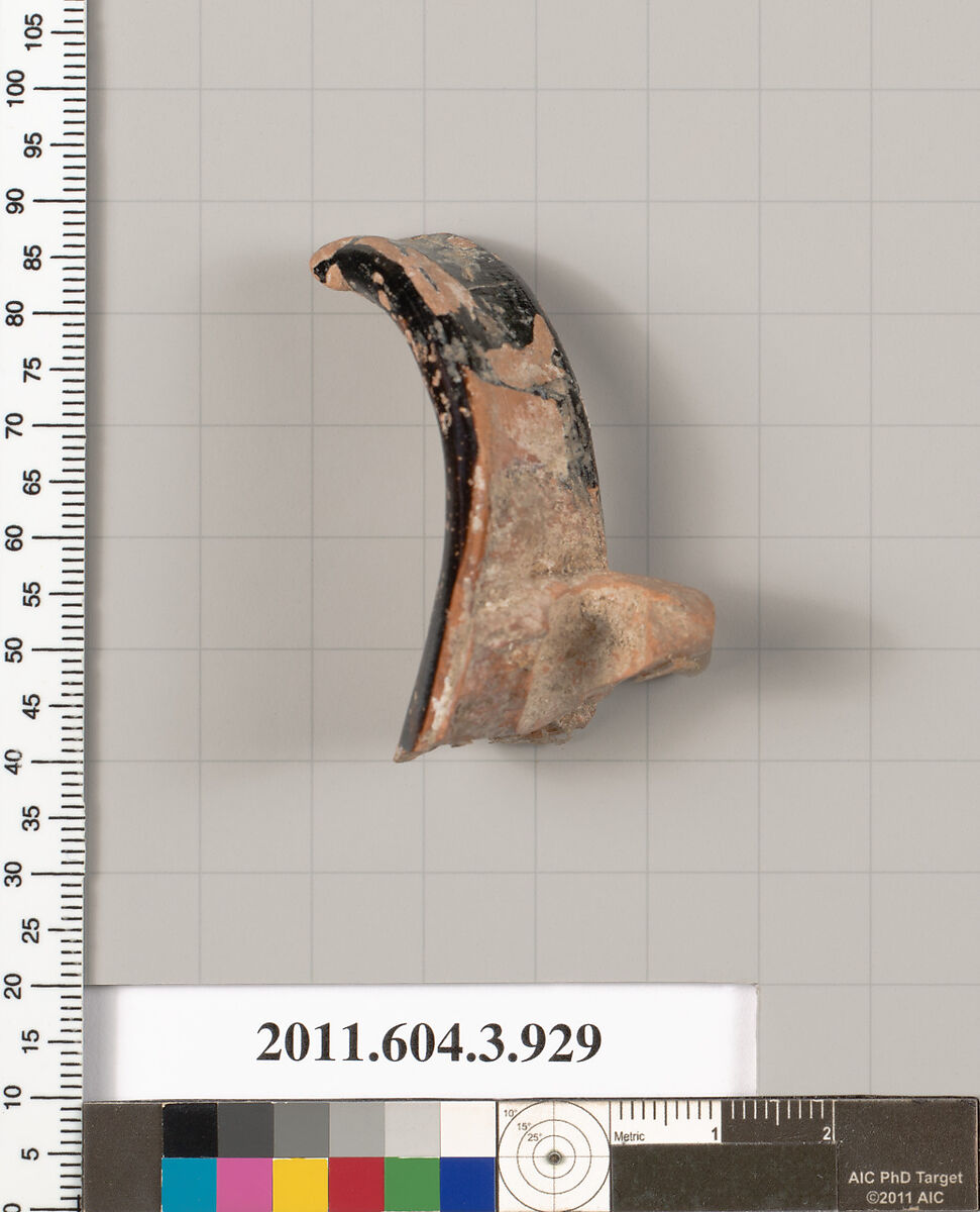 Terracotta fragment of a lekythos (oil flask), Terracotta, Greek, Attic 