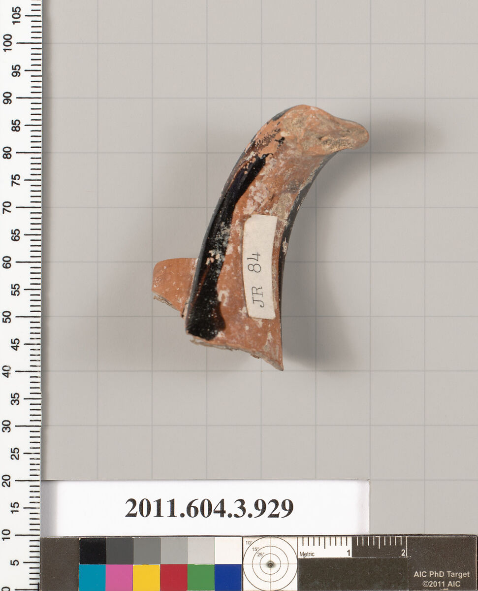 Terracotta fragment of a lekythos (oil flask), Terracotta, Greek, Attic