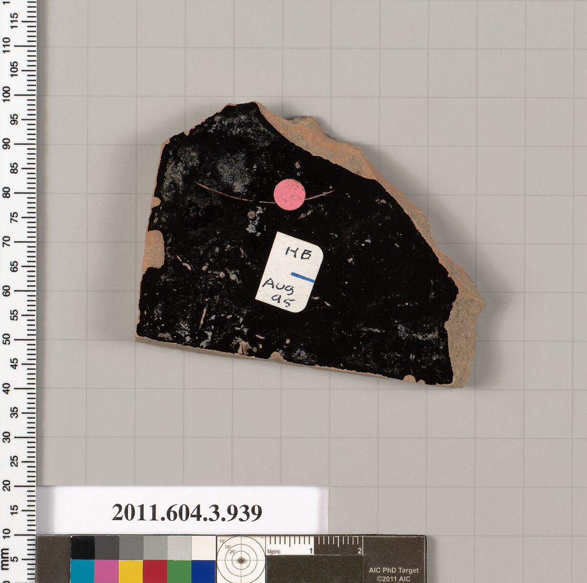 Terracotta fragment of a lekanis lid (covered dish), Terracotta, Greek, Attic