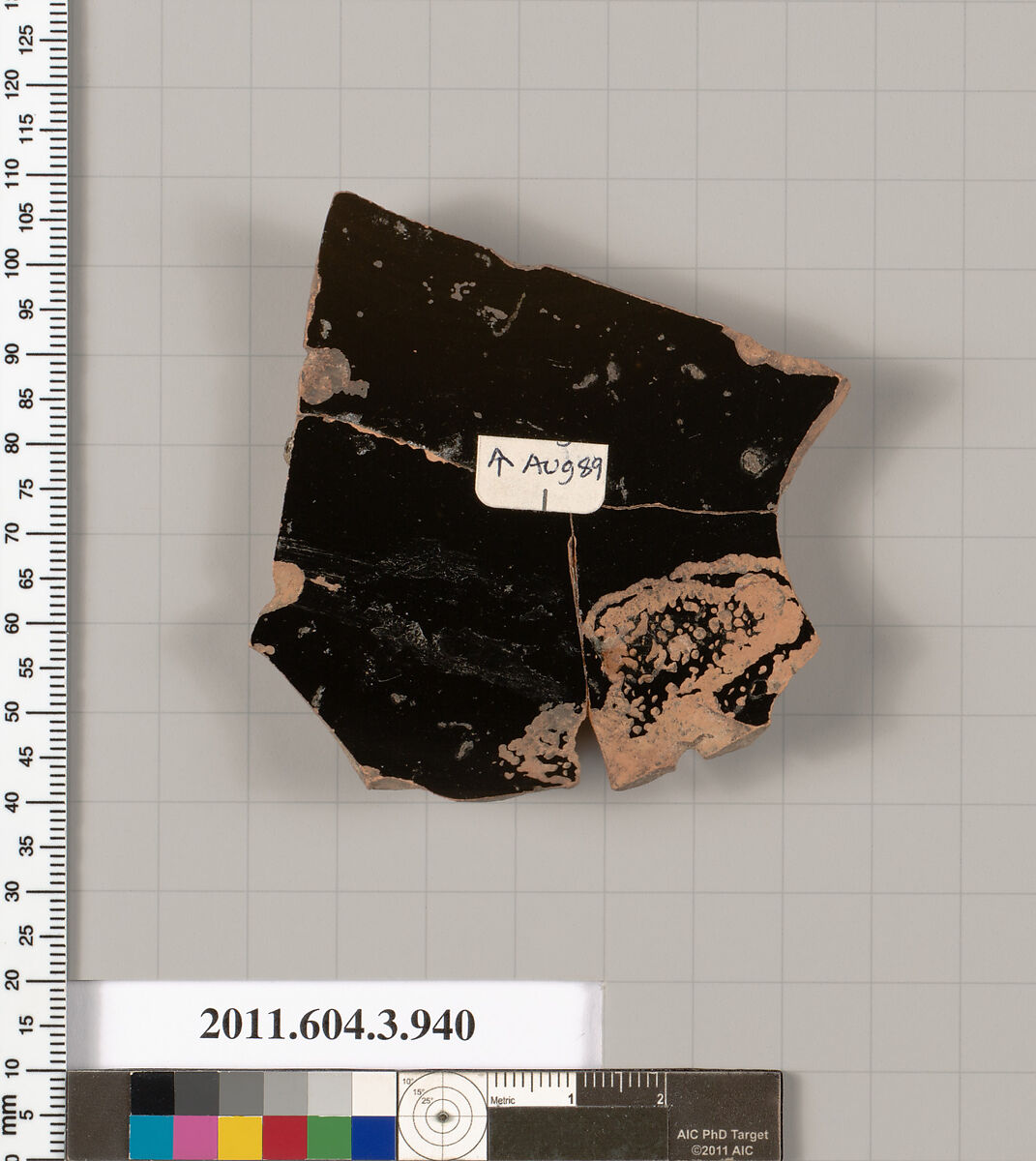 Terracotta fragment of a lekanis lid (covered dish), Terracotta, Greek, Attic
