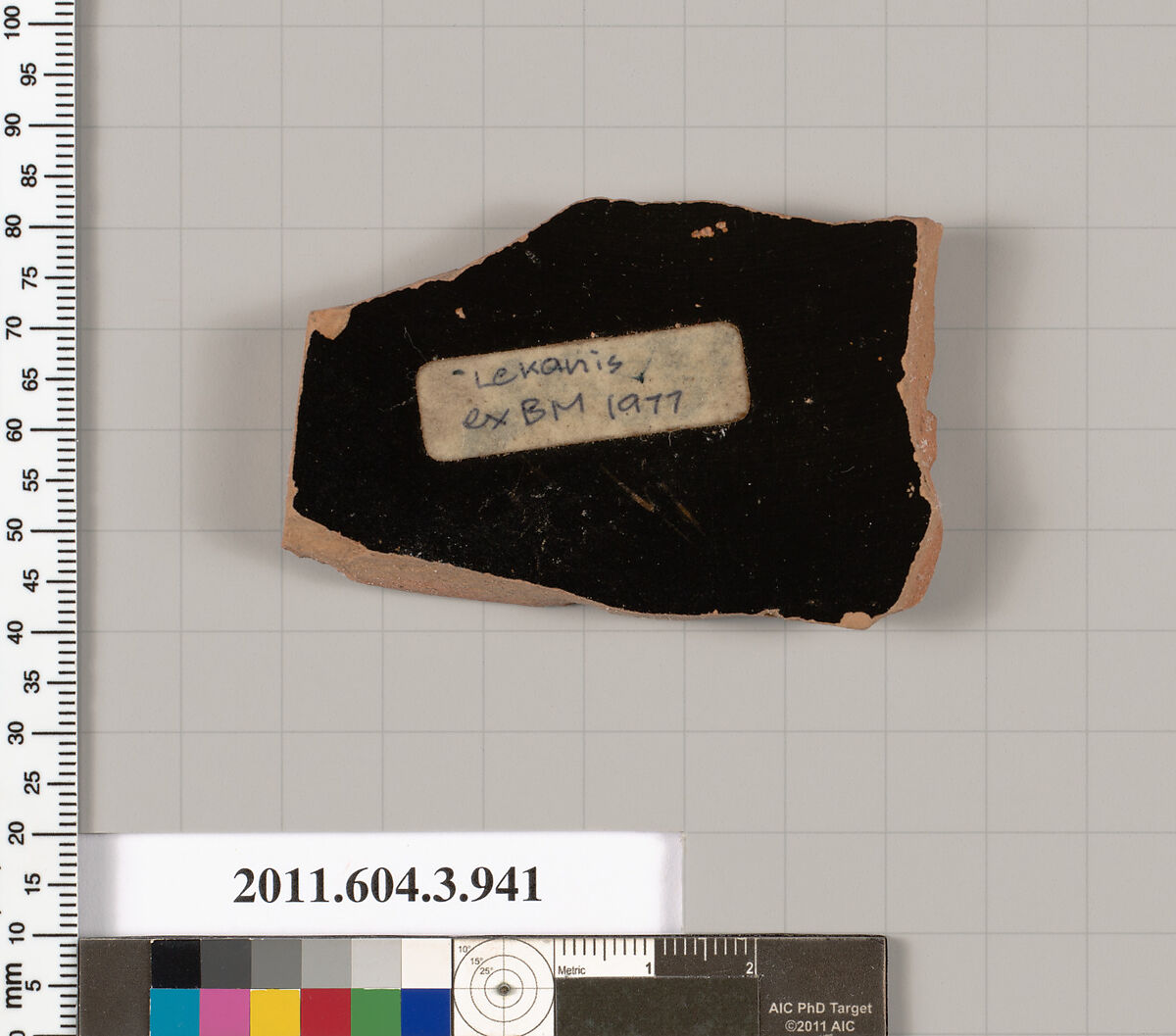 Terracotta fragment of a lekanis lid (covered dish), Terracotta, Greek, Attic