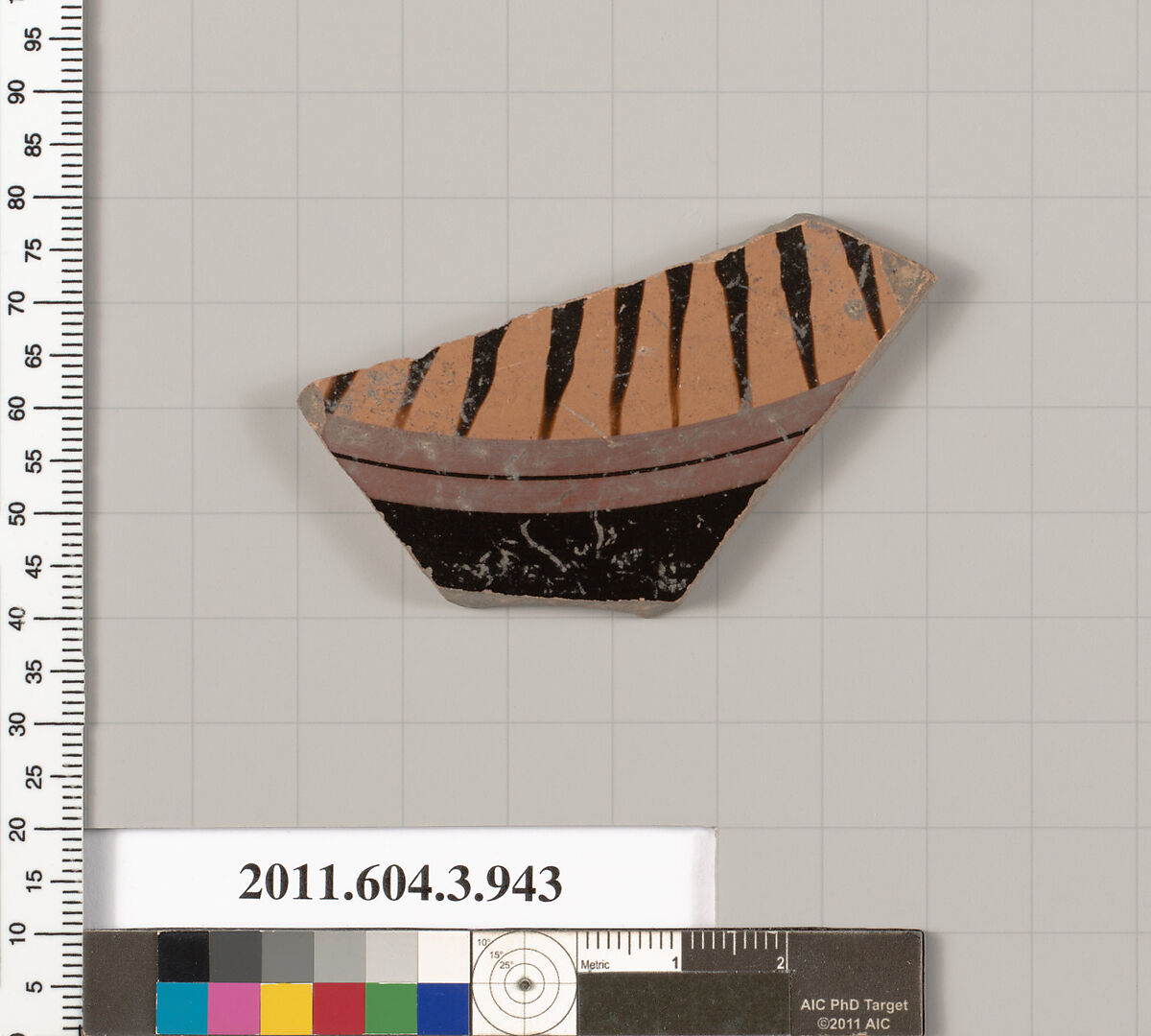 Terracotta fragment of a lekanis lid (covered dish), Terracotta, Greek, Attic 