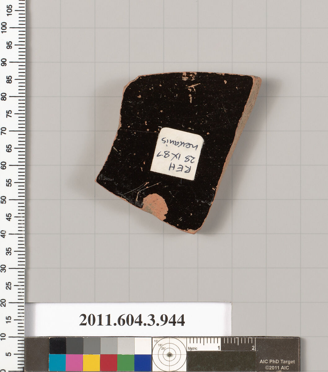 Terracotta fragment of a lekanis lid (covered dish), Terracotta, Greek, Attic