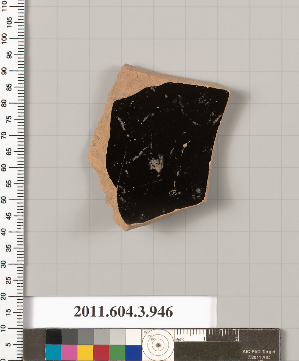 Terracotta fragment of a lekanis lid (covered dish), Terracotta, Greek, Attic