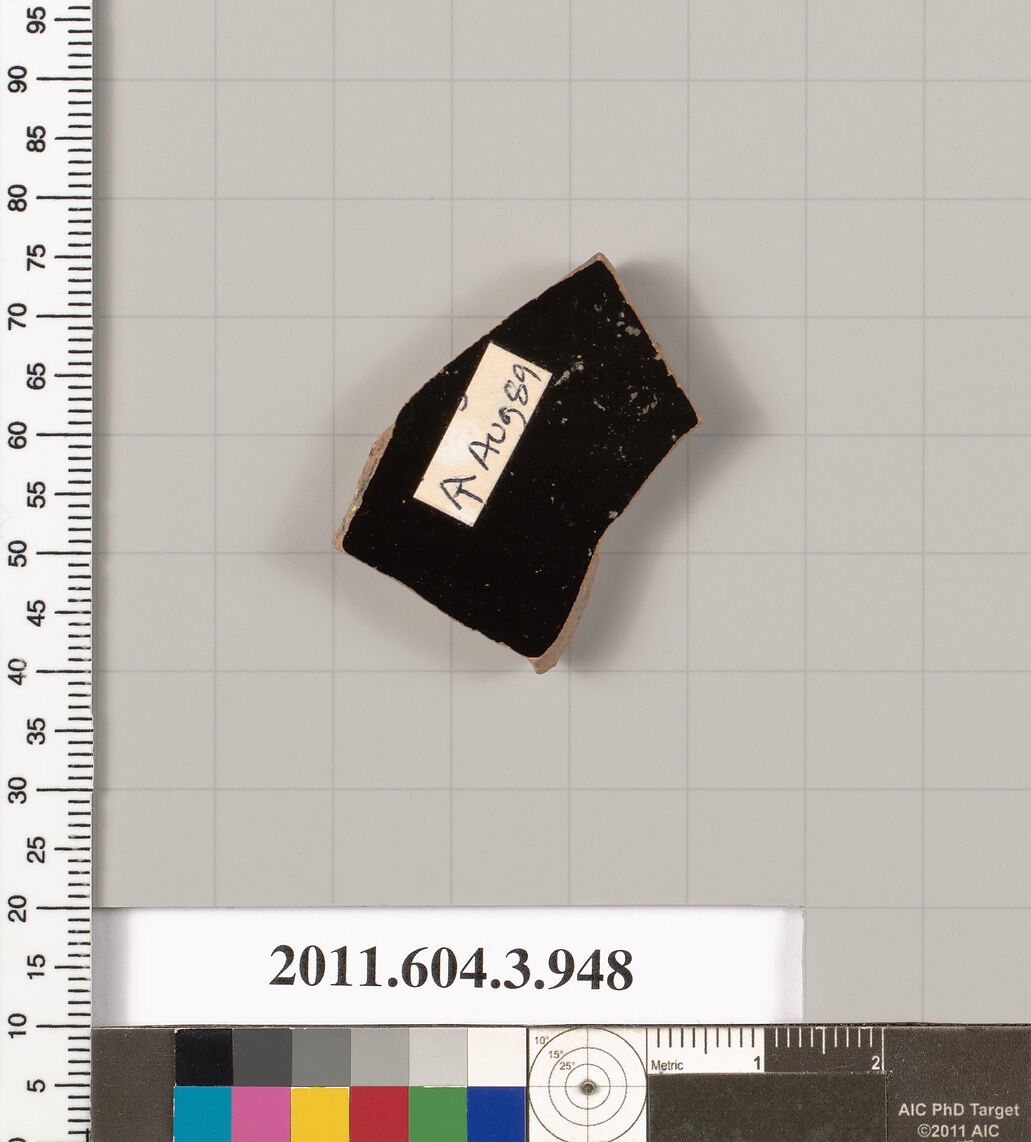 Terracotta fragment of a lekanis lid (covered dish), Terracotta, Greek, Attic