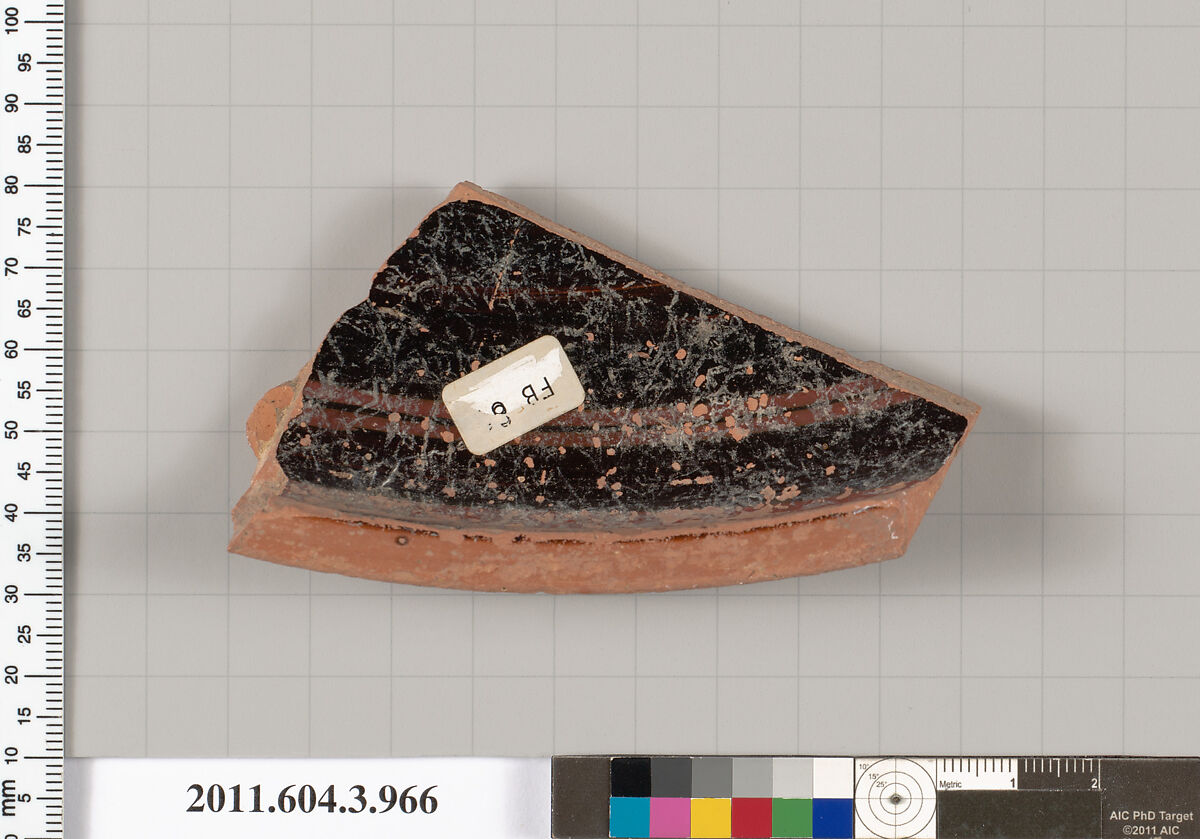 Terracotta fragment of a lekanis lid (covered dish), Terracotta, Greek, Attic