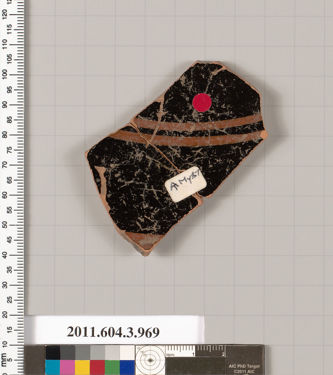 Terracotta fragment of a lekanis lid (covered dish), Terracotta, Greek, Attic