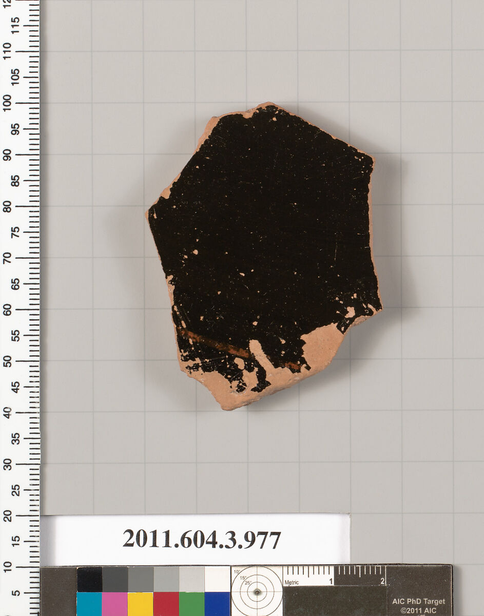 Terracotta fragment of a lekanis lid (covered dish), Terracotta, Greek, Attic