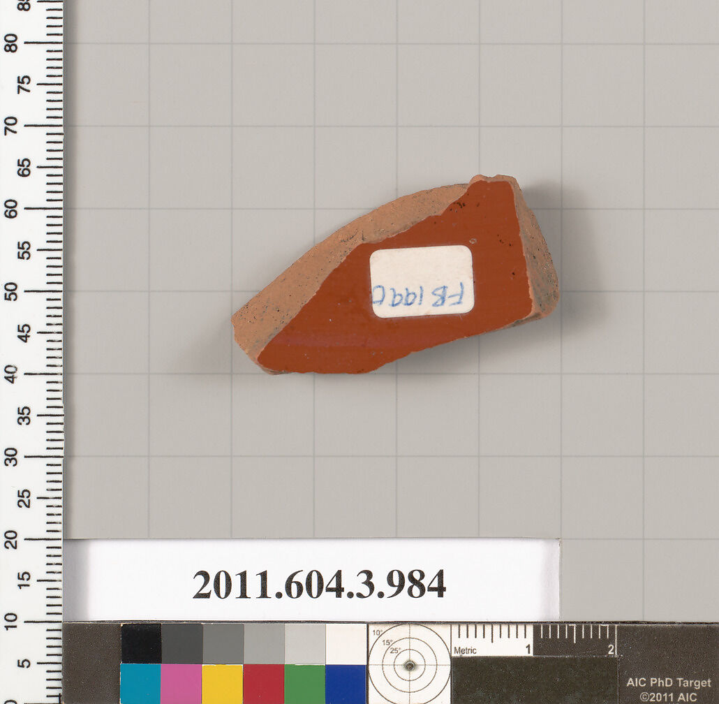 Terracotta fragment of a lekanis lid (covered dish), Terracotta, Greek, Attic