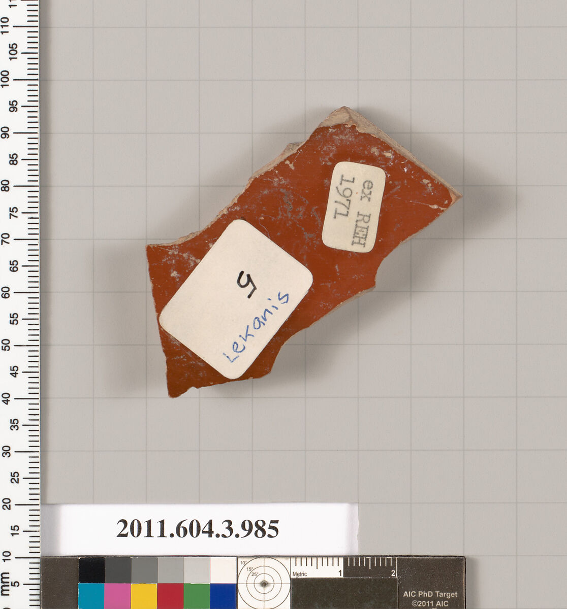 Terracotta fragment of a lekanis lid (covered dish), Terracotta, Greek, Attic