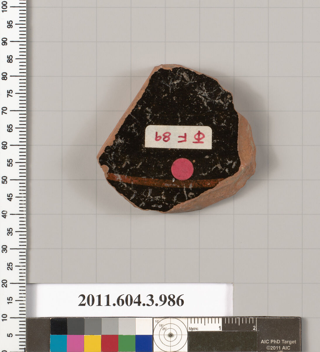 Terracotta fragment of a lekanis lid (covered dish), Terracotta, Greek, Attic